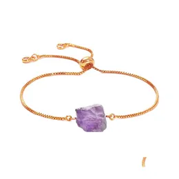 car dvr Link Chain Natural Amethyst Women Link Bracelet Diffuse Energy Healing Chakra Crystal Yoga Cuff Gemstone Bangle Rough Original Ston Dhqza