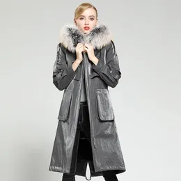 Pelliccia da donna Faux 2023 Cappotto Donna Vera fodera Parka Giacca invernale Donna Collo di procione Lungo trench MY3918