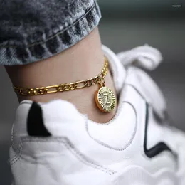 Fashion Fashion Fashion 5mm Color de ouro Pingente de charme pendente de aço inoxidável Figaro Chain Anklet Bracelet for Women Girls Jewelry DKA11