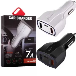 QC 3.0 CAR Зарядное устройство Type C PD 35W 7A Fast Caste Charger для iPhone Dual USB -зарядного устройства Quick Зарядка Adapter Android Android Android с розничной коробкой с розничной коробкой