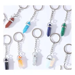 CAR DVR Nyckelringar Hexagon Prism Natural Crystal Stone Keychain Women Ring Fashion Keyholder Boho Jewelry Car Keyring For Drop Delivery DHI0Q