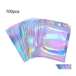 car dvr Confezione regalo 100Pc / Pack Iridescente Sacchetto di plastica richiudibile Foglio di alluminio Impermeabile Ologramma Sacchetti con cerniera Stoccaggio Imballaggio Drop Delive Dhg6G