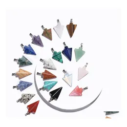 car dvr Pendant Necklaces 12Pcs Stone Arrow Head Necklace For Women Men Arrowhead Healing Point Lucky Chakra Charm Crystal Jewelry Drop Deli Dhicq