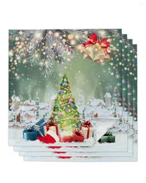 Table Napkin Christmas Tree Gift Bells Village Snow 4/6/8pcs Kitchen 50x50cm Napkins Serving Dishes Home Textile Products