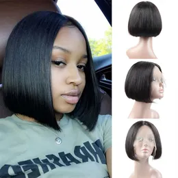 ishow t swiss lace front wigs short bob frontal wig 8-14inch Straight Human Hair Wigs Brazilian virgin for Women All Ages Natural 250l