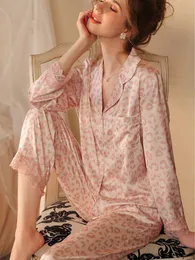 Womens Sleepwear Lisacmvpnel Leopard Print Pajamas Ice Silk Suit Summer Summer Right Long Suging يمكن ارتداؤها خارج 230227