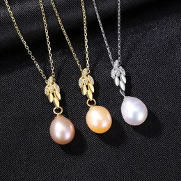 Koreanisch neue Blattperlen Frauen S925 Silber Anhänger Halskette plattiert 18K Gold glänzend Zirkonkragen Kettenkette Halskette Schmuckzubehör Accessoires