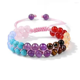 Strand 8mm män 7 chakra armband hematit tiger öga dubbel lager rad pulsera hombre hälsa skydd helande kristall armband