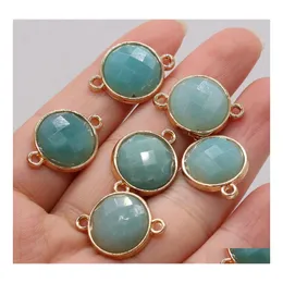 CAR DVR CHARMS 17x20mm Round Shape Natural Stone Amazonite Pendant DIY för Druzy Armband Halsbandörhängen Smycken Making Drop Delivery Fin DHGVB