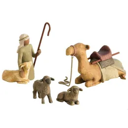 Other Event Party Supplies 4pcs Religious Nativity Manger Set Resin Crafts Shepherds Figures Staute Family Desk Ornaments Easter Decoration 230227