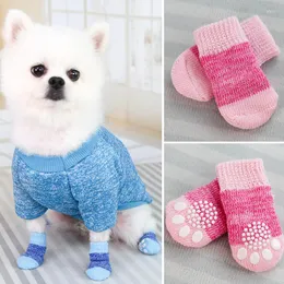 Dog Apparel 4pcs/Set Cute Puppy Socks Cartoon Anti Slip Knit Warm Shoes Small Medium Dogs Boots Pet Product