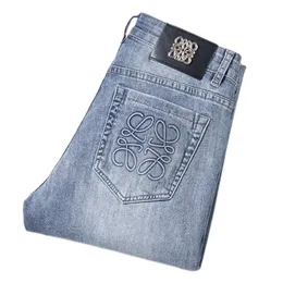 M￤ns jeans v￥r sommar tunt smal fit europeisk amerikansk high-end varum￤rke sm￥ raka dubbla fbyxor q9535-4