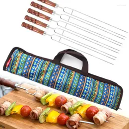 Conjuntos de utensílios de jantar 5pcs assando garfos com bolsas de churrasco de skewers skewers de cachorro