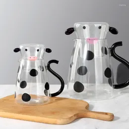 Weingläser 550/1800 ml Kreativität Glas Kuh Kaltkessel Set Transparent Wasser Carafe mit Tasse Cartoon Kaffee -Kühlküste Milk Jug Juice Pitcher