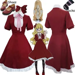Tema dräkt anime bungo stray dogs alice cosplay come röda klänning uniform kommer kläd cosplay peruk skor socka för kvinnor flickor halloweenl230227