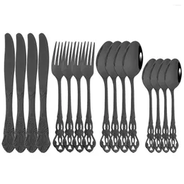 Conjuntos de utensílios de jantar 16pcs Conjunto de talheres pretos Vintage Aço inoxidável Faca de faca de sobremesa Spoons Tableware Western Home Kitchen Flowerware