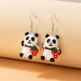 Stud Earrings Fashion Cute Resin Hand-painted Panda Ear Hooks Holding Strawberry Animal Party Women Girl Gifts