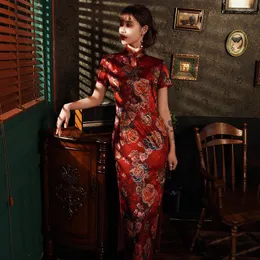 Etnik Giyim Seksi Saten Kadın Qipao Vintage Çince Gece Dress Vestidos Mandarin Klasik Baskı Cheongsam Plus Boyut S-4XL