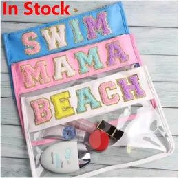 Embroidery Letters Clear PVC Pouch Bag Waterproof With Metal Zipper Pouches Nylon Cosmetic Bags Large Capacity Storage Case For Party Gift