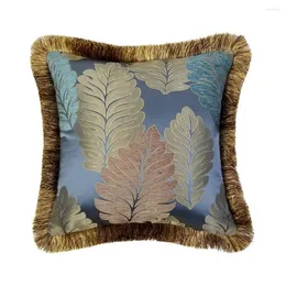 Kudde Deluxe Vintage Steel Blue Traditionell honungskaka Chenille Decorative Home Leaves Cover Style Throw Case 45x45 CM