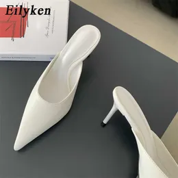 Sandaler klänningskor Eilyeken guld silver kvinnor pumpar toffel mode pekade tå grunt stilett hög häl slingback tacones mujerl230227 j230525