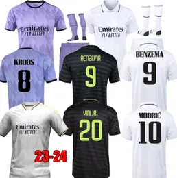 22 23 24 Benzema Futebol Jerseys Real Madrid 2023 2024 Vini Jr Kit Camiseta Camavinga Tchouameni Camisa de Futebol Crianças Conjuntos Uniformes Meias