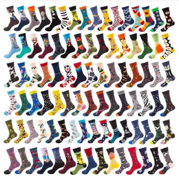 Herrstrumpor Nyhety Happy Funny Men Socks Combed Cotton Creative Long Tube Crazy Astronauters Floarl Avocado Bird Fish Sokken Christmas Gift Z0227