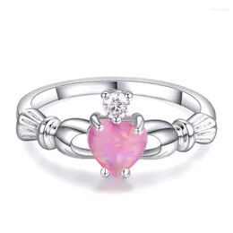 Bröllopsringar lila orange rosa opal claddagh ring kvinnlig söt hjärtsten engagemang Dänta silverfärg brud för kvinnor