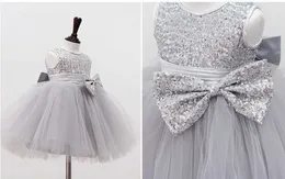 Sukienki dziewczyny nowe srebrne cekiny bez rękawów Księżniczka Dziewczynki sukienki dla dzieci sukienka ślubna Bow Tutu Chrzest Suknia Vestido Batizado