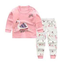 Ställer in 100% bomullskläder 6m-4t baby flickor pyjamas outfit långärmad tjej barn set sömnkläder rosa småbarn fallkläder