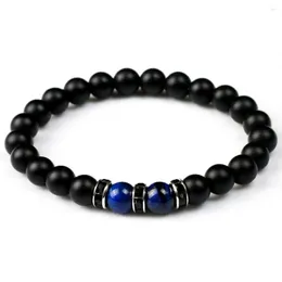Strand Natural Stone Matte Black Onyx Tiger's Beads Bracelet Men Пара подарочные чары DIY Beaded Bangle для женщин