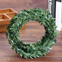 装飾的な花7.5mシルクガーランドグリーンリーフアイアンワイヤー人工花rattan for wedding car decoration diy wreathn1z3