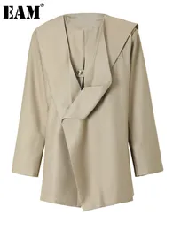 Blazer da donna Blazer Eam Women Camel Irregolare Blazer di grandi dimensioni 0Neck Giacca a manica lunga Fascifica Fashi