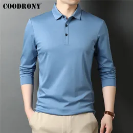Herrpolos Coodrony Brand Spring Spring Autumn High Quality Classic Casual Pure Color 100% Mercerized Cotton Long Sleeve Polo-Shirt Men Tops C5069 230228