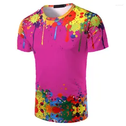 メンズTシャツ夏の男性ビッグトールスプラッシュペイントスタイル3Dプリンティング半袖ピンクグラフィックTシャツカスタムサイズ特大