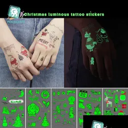 Temporäre Tattoos Weihnachten leuchtende Tätowierung für Kinder gefälschte im Dunkeln leuchtende wasserdichte Aufkleber Weihnachtsdekorationen Drop Lieferung Gesundheit Dhala