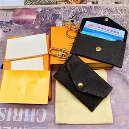 Designer Kreditkortshållare Keychains Brown Flower Coin Purses Pouch Wallet Key Chains Jewelry Fashion Women Envelope Bag Pendants Charm Keyrings Accessories