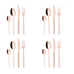 Conjuntos de utensílios de jantar conjunto de talheres de aço inoxidável Faca de faca de garfo de talheres de mesa cheia 16pcs galhos de talheres de ouro rosa