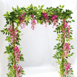 Decorative Flowers Simulation Wisteria Flower Rattan 2 Meters Long Bean Strip Tree Vine Plant Hanging Home Wedding Decoration