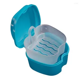 Bottiglie di stoccaggio portatile scatola da dentiera contenitore dente dentale cassa con filtro Conveniente berette trasparenti per la pulizia