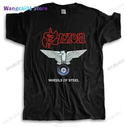 Herren T-Shirts Baumwolle Hochwertiges T-Shirt Männer Sommer lose coole T-Shirts Saxon Wheels Of WHEELS OF STEEL Homme Schwarzes T-Shirt mit O-Ausschnitt plus Größe 0301H23