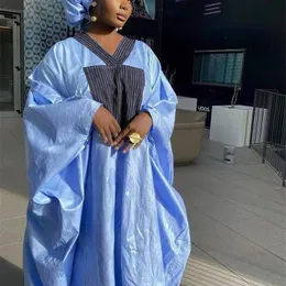 Ethnic Clothing Sky Blue Original Bazin Riche Long Dresses For African Ankara Nigeria Women Wedding Party Robe Printed Dashiki 230227