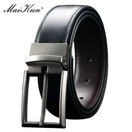 Belts Maikun Belt Men's Reversible Leather Dress Belt Metal Pin Rotated Buckle Fashion Luxury Brand Male Belt High Quality Waistband Z0228