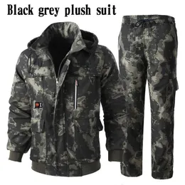 Men's Tracksuits Cashmere camouflage men's suit thickened velvet warm windproof hood work clothes construction machinery labor protection cloth Z0224