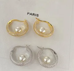 Women Celns Brand Classic Circle Pearl Kolczyki Hoop Aretes Orecchini Chic Designer Crystal Dangle Earring Have Stamp