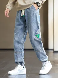 Mäns jeans vår och hösten svartblå jogger street bomull casual lösa harlem byxor plus storlek 8xl 230227