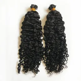 Brasiliansk remy mänskligt hår microlink pre bunded sassy curly i tips hårstrån förlängning mjuk lockig