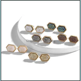 Stud Designer Oval Druzy Drusy Earrings Gold Plated Hexagon Geometry Resin For Women Girl Gift Drop Delivery Jewelry Dhv2G