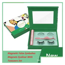 Set di trucco 2 paia di ciglia finte magnetiche con 5 magneti Eyeliner Ciglia lunghe naturali Bigodino per ciglia per kit di estensione Drop Deliv Dhqt3