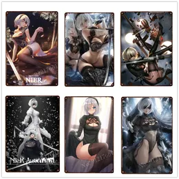 Comic Nier Automata art painting tin Poster Metal Sign Fight Game Sexy Girl Japan Anime Painting Tin Sign Plate Home personalized Decor Metal Plaque Size 30X20CM w02